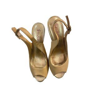 Lilly Pulitzer Kristen Leather Wedge Sandals in Natural size 6 M